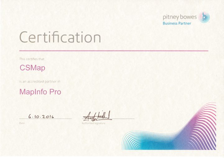 Certifikát pro produkt MapInfo Pro.