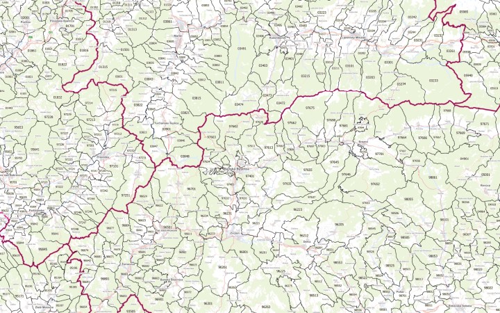 Sample map of postal areas of the Slovakia.